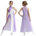 thumbnail image 1 of TiaoBug Kids Girls Lyrical Dress Halter Sleeveless Chiffon Overlay Skirt Skating Dance Leotard Light Purple 12, 1 of 7