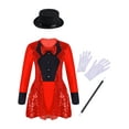 thumbnail image 1 of TiaoBug Kids Girls Magician Costume Long Sleeve Sequins Leotards Halloween Fancy Dress Up Outfits Red 14, 1 of 7