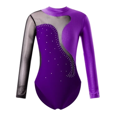 TiaoBug Womens Oil Shiny Bodystocking Long Sleeve Full Body Jumpsuit Gymnastic Workout Leotard Bodysuit Light Purple M
