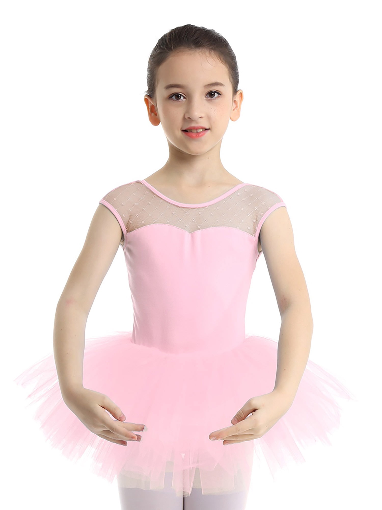 FEESHOW Girls Ballet Tutu Dress - Mesh Spliced Back, Ruffled Skirt Leotard, Dance Costume For Kids