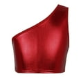 thumbnail image 1 of TiaoBug Kids Girls Metallic Latin Jazz Dance Crop Tops Single Shoulder Sleeveless Sports Tank Vest Top A Red 4-6, 1 of 7