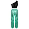 thumbnail image 1 of TiaoBug Kids Girls Metallic One Shoulder Crop Top with Jogger Pants Dance Outfits Sport Gymnastic Workout Activewear Black&Blue Green 10, 1 of 4