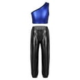 thumbnail image 1 of TiaoBug Kids Girls Metallic One Shoulder Crop Top with Jogger Pants Dance Outfits Sport Gymnastic Workout Activewear Royal Blue&Black 12, 1 of 4