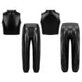 thumbnail image 1 of TiaoBug Kids Girls Metallic Sleeveless Mock Neck Crop Tank Top and Shiny Pants Set for Jazz Hip-Hop Dance Black 12, 1 of 6