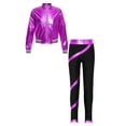 thumbnail image 1 of TiaoBug Kids Girls Metallic Zipper Long Sleeves Jacket and Shiny Striped Leggings Pants Dance Outfits Purple 14, 1 of 5