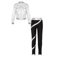 thumbnail image 1 of TiaoBug Kids Girls Metallic Zipper Long Sleeves Jacket and Shiny Striped Leggings Pants Dance Outfits Silver 10, 1 of 5