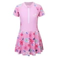 thumbnail image 1 of TiaoBug Kids Girls One Piece Floral Print Swim Dress Short Sleeve Bathing Suit Swimwear Summer Beach Swimsuit Pink 9-10, 1 of 7