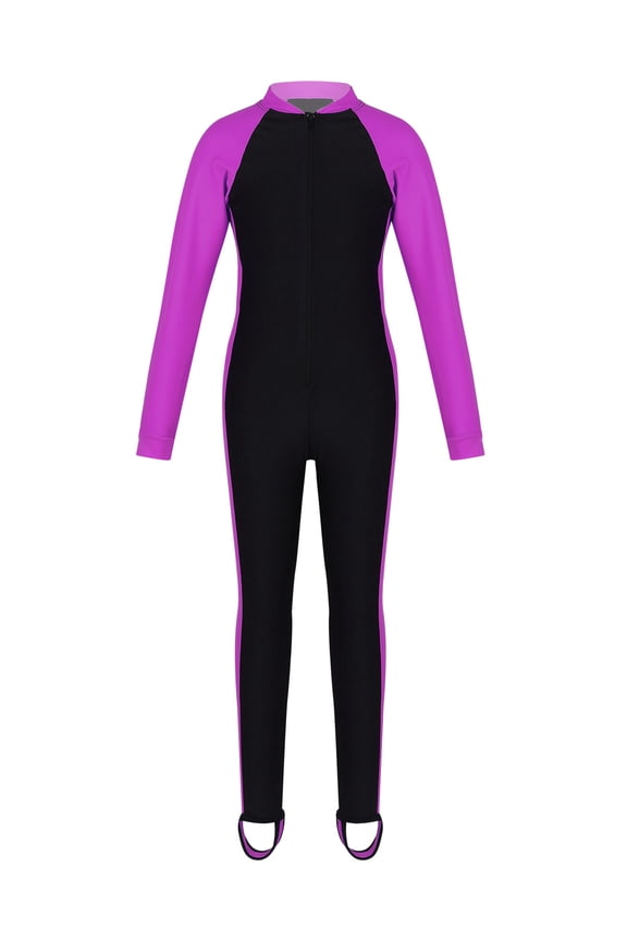 Kids Girls One Piece Full Body Swimsuit Zipper Up Rash Guard Jumpsuit Beach Bathing Suit Rose 8