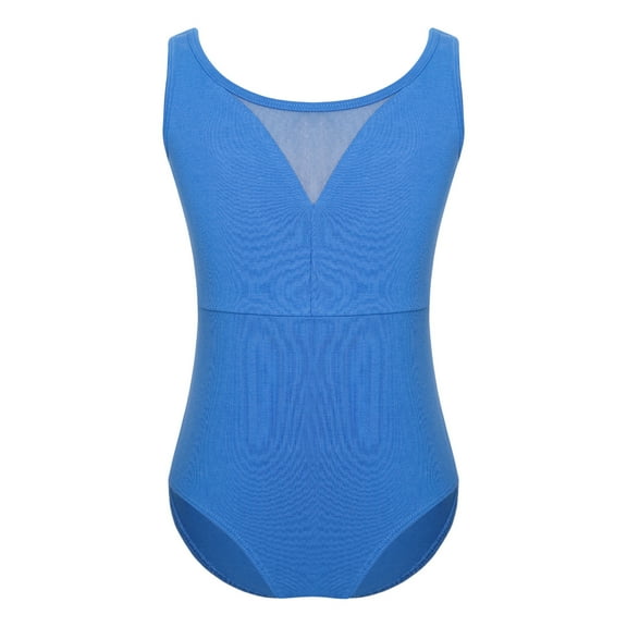 TiaoBug Kids Girls One Piece Gymnastics Leotards Sheer Mesh Ballet Dance Sleeveless Bodysuit Blue 7-8