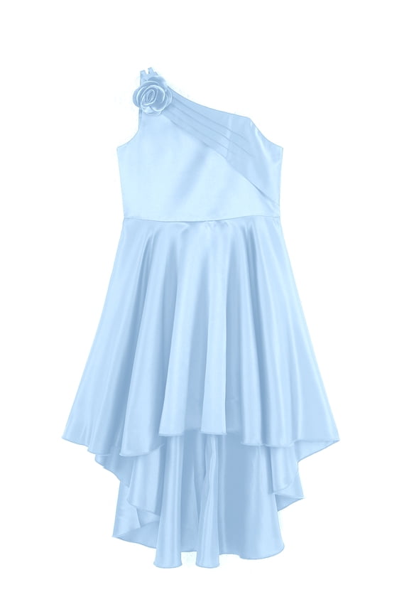 Kids Girls One Shoulder Flower Girl Wedding Bridesmaid Dress Sleeveless Princess High Low Dresses Blue 8