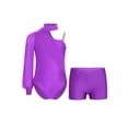 thumbnail image 1 of TiaoBug Kids Girls One Shoulder Long Sleeve Ruched Mesh Gymnastic Leotard Unitard Ballet Dance Outfit Purple 8, 1 of 5