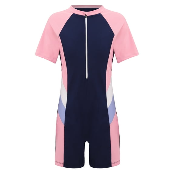 TiaoBug Kids Girls One-piece Swimsuit Wetsuit Short Sleeve Padded Zipper Surfing Bathing Suit Pool Beach Swimwear Blue 10