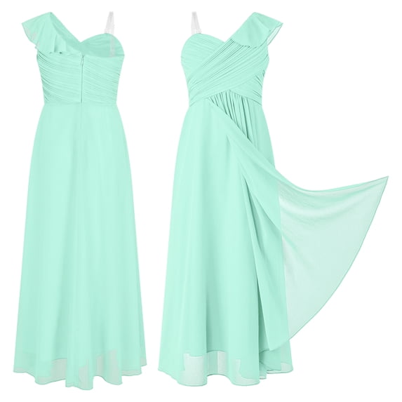 TiaoBug Kids Girls Party Dress Ruffles One Shoulder Bridesmaid Wedding A-line Gown