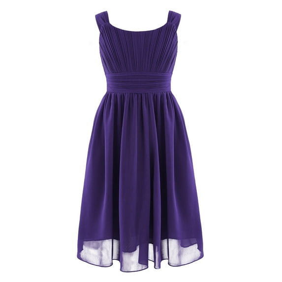 TiaoBug Kids Girls Pleated Chiffon Flower Dress Junior Bridesmaid Wedding Gown 4-16