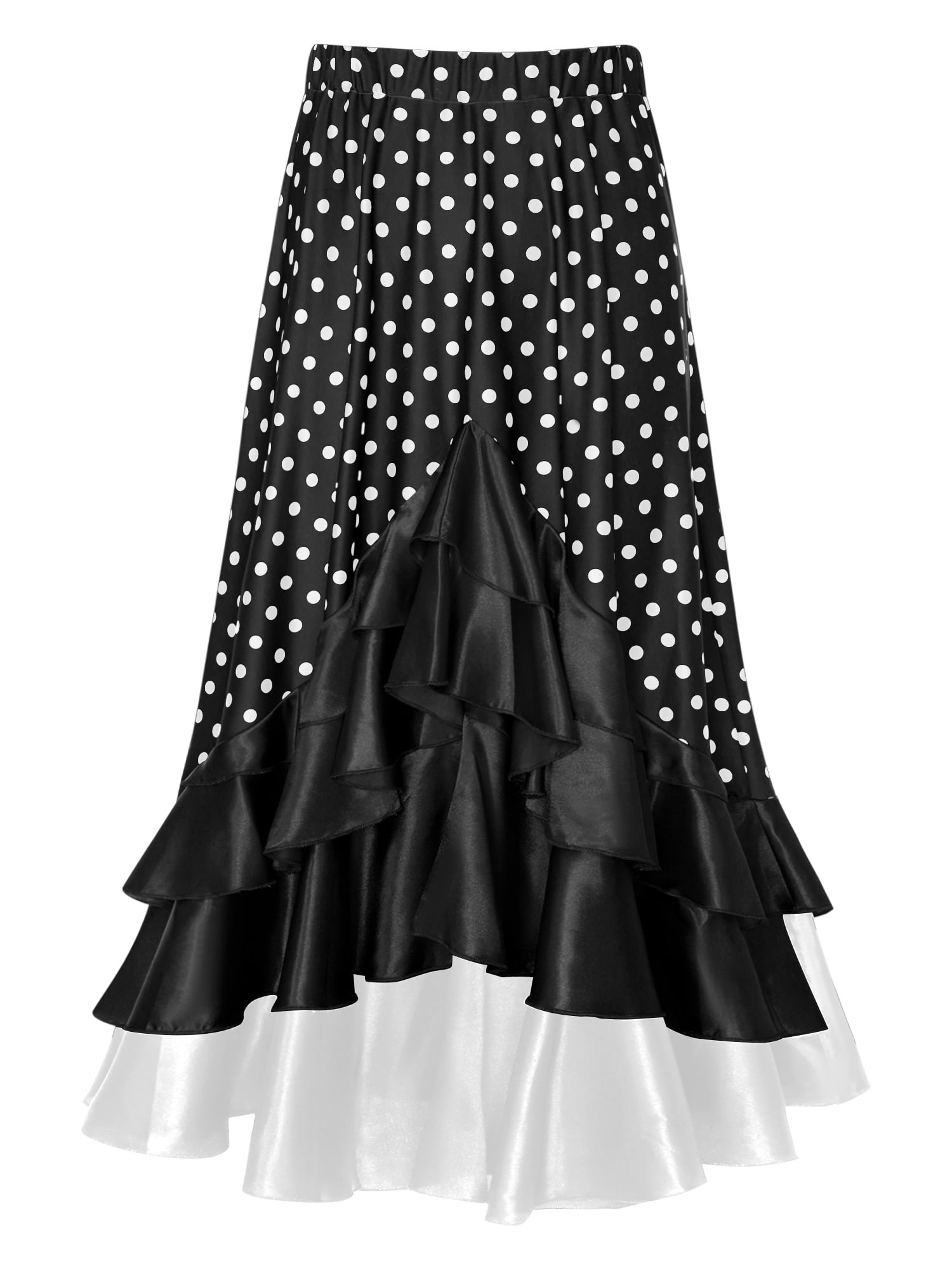 TiaoBug Kids Girls Polka Dots Layered Ruffle Flamenco Skirt Spanish