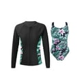 thumbnail image 1 of TiaoBug Kids Girls Printed Swimwear Long Sleeve Rash Guard Swim Top with One Piece Swimsuit Set Black 16, 1 of 7