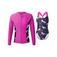 thumbnail image 1 of TiaoBug Kids Girls Printed Swimwear Long Sleeve Rash Guard Swim Top with One Piece Swimsuit Set Hot Pink 14, 1 of 7