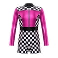 thumbnail image 1 of TiaoBug Kids Girls Race Car Racer Costume Kids Long Sleeve Checkerboard Print Jumpsuit Dancewear Hot Pink 6, 1 of 5