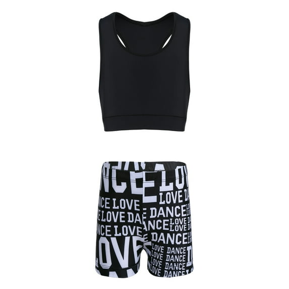 TiaoBug Kids Girls' Racer Back Crop Top and Love Dance Athletic Booty Shorts Set for Sports Workout Swimming
