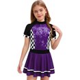 thumbnail image 1 of TiaoBug Kids Girls Racer Fancy Dress Checkerboard Sequins Short Sleeve Leotard Dress Dance Party Summer Wear Purple 8, 1 of 5