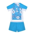 thumbnail image 1 of TiaoBug Kids Girls Rash Guard Swimsuit 2Pcs Sets Floral Print Short Sleeve Shirt with Booty Shorts Tankini Blue 10, 1 of 7
