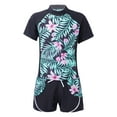 thumbnail image 1 of TiaoBug Kids Girls Rash Guard Swimsuit 2Pcs Sets Floral Print Short Sleeve Shirt with Booty Shorts Tankini A Summer Lily Pink 16, 1 of 7