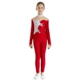 thumbnail image 1 of TiaoBug Kids Girls Rhinestone Full Length Bodysuit Long Sleeve Mock Neck Gymnastics Leotard Jumpsuit Dancewear Burgundy 12, 1 of 7