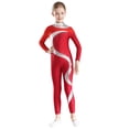 thumbnail image 1 of TiaoBug Kids Girls Rhinestone Long Sleeve Full Body Jumpsuit Ballet Dance Gymnastics Leotard Bodysuit Red&Burgundy 10, 1 of 7