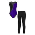 thumbnail image 1 of TiaoBug Kids Girls Rhinestones Sleeveless Gymnastics Dance Leotard Bodysuit And Leggings Pants Athletic Dancewear Purple&Black 16, 1 of 7