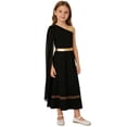 thumbnail image 1 of TiaoBug Kids Girls Roman Toga Dress One Shoulder Metallic Tunics Overlay Chiffon Shawls Maxi Gowns for Themed Parties Black 8, 1 of 5