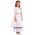 thumbnail image 1 of TiaoBug Kids Girls Roman Toga Dress One Shoulder Metallic Tunics Overlay Chiffon Shawls Maxi Gowns for Themed Parties White 14, 1 of 5