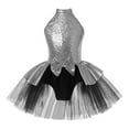 thumbnail image 1 of TiaoBug Kids Girls Sequin Ballet Tutu Dress Sleeveless Halter Neck Dance Leotard Tulle Dress Silver 6, 1 of 4
