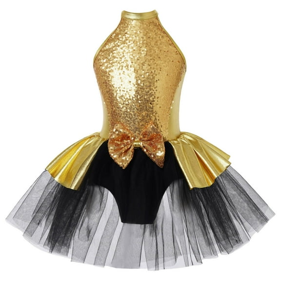 TiaoBug Kids Girls Sequin Ballet Tutu Dress Modern Jazz Latin Hip Hop Dance Leotard