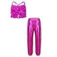thumbnail image 1 of TiaoBug Kids Girls Sequin Crop Tops with Shiny Metallic Pants Set 2 Piece Jazz Latin Hip Hop Dance Outfits Hot Pink 12, 1 of 5