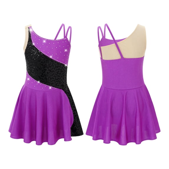 TiaoBug Kids Girls Sequin Figure Ice Skating Dress Ballerina Leotards Bodysuit