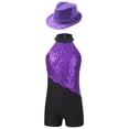 thumbnail image 1 of TiaoBug Kids Girls Sequin Jazz Dance Outfit Sleeveless Short Biketard Gymnastics Leotard with Sequin Hat Purple 12, 1 of 7