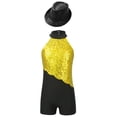 thumbnail image 1 of TiaoBug Kids Girls Sequin Jazz Dance Outfit Sleeveless Short Biketard Gymnastics Leotard with Sequin Hat Yellow&Black 14, 1 of 7