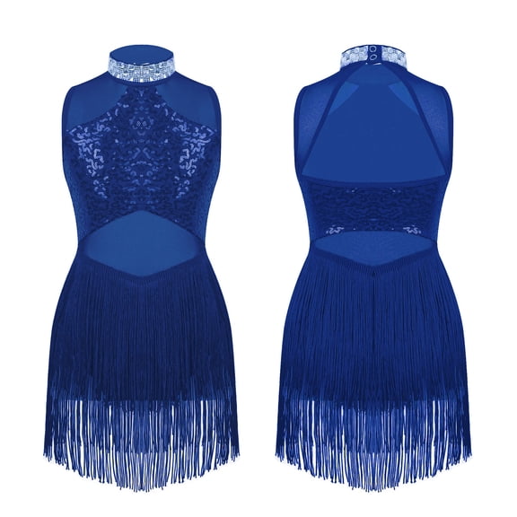 TiaoBug Kids Girls Sequin Tassel Latin Dance Dress Samba Jazz Tap Salsa Costume