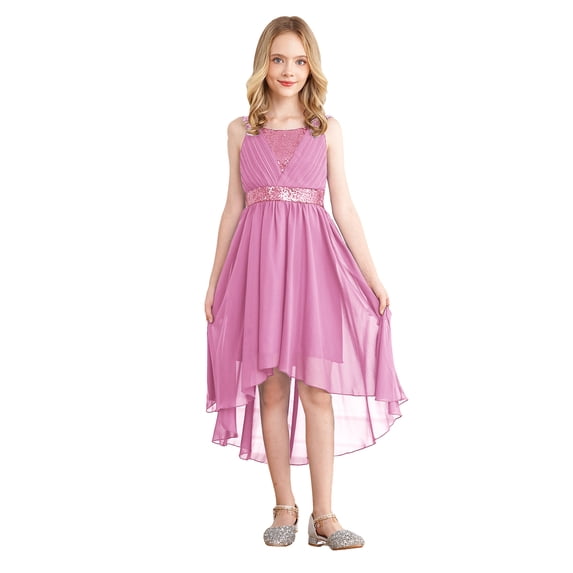 TiaoBug Kids Girls Sequin Wedding Birthday Party Ball Gown Bridesmaid Dress Pink 4
