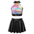 thumbnail image 1 of TiaoBug Kids Girls Sequins Ballet Dance Dress Hip Hop Jazz Dance Crop Top with Mini Skirt Latin Salsa Colorful&Black XS, 1 of 7