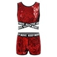 thumbnail image 1 of TiaoBug Kids Girls Sequins Dance Athletic Outfit Sleeveless Tank Jazz Crop Top with Shorts Set Red 12, 1 of 7