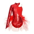 thumbnail image 1 of TiaoBug Kids Girls Sequins Feather Tulle Skirted Leotard Ballet Jazz Latin Dance Performance Costume Red 8, 1 of 8