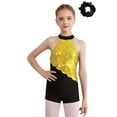 thumbnail image 1 of TiaoBug Kids Girls Sequins Halter Leotard Hip Hop Jazz Latin Dance Jumpsuit Unitard with Scrunchies Set Yellow&Black 14, 1 of 7