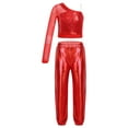 thumbnail image 1 of TiaoBug Kids Girls Sequins Hip Hop Jazz Ballet Dance Outfits One Shoulder Long Sleeve Crop Top with Metallic Pants Set Red 6, 1 of 7