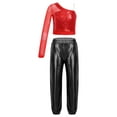 thumbnail image 1 of TiaoBug Kids Girls Sequins Hip Hop Jazz Ballet Dance Outfits One Shoulder Long Sleeve Crop Top with Metallic Pants Set Red&Black 6, 1 of 5