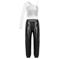 thumbnail image 1 of TiaoBug Kids Girls Sequins Hip Hop Jazz Ballet Dance Outfits One Shoulder Long Sleeve Crop Top with Metallic Pants Set Silver&Black 6, 1 of 5