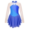 thumbnail image 1 of TiaoBug Kids Girls Sequins Ice Skating Dress Long Sleeve Mesh Splice Skirts Ballerina Dancewear Royal Blue 10, 1 of 5