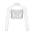 thumbnail image 1 of TiaoBug Kids Girls Sequins Jazz Dance Crop Top Long Sleeve Gymnastics Hip Hop Hollow Out Shirt Silver 8, 1 of 4