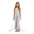 thumbnail image 1 of TiaoBug Kids Girls Sequins Jumpsuit Wide Leg Pants V Neck Cape Princess Party Ball Gown White 6, 1 of 5