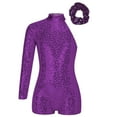 thumbnail image 1 of TiaoBug Kids Girls Sequins Long Sleeve Dance Leotards with Hair Tie for Hip Hop Jazz Cheer Leader Performance Purple 8, 1 of 6